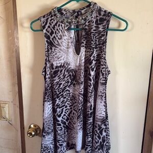 Embellished Animal Print Sleeveless Top